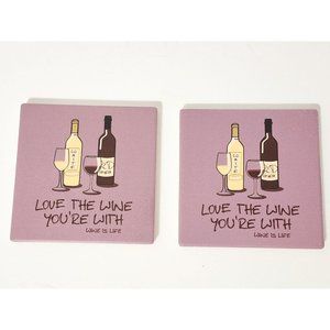 Set of 2 LOVE THE WINE YOUR WITH Wine Is Life Coasters Bar Home F8WX004